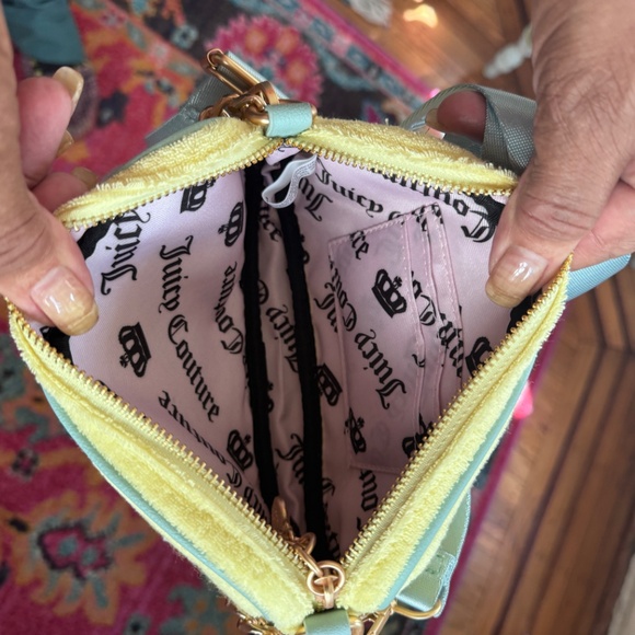 NWOT Juicy Couture Yellow & Blue Crossbody Bag Terri-cloth & small teal Pouch - Picture 8 of 10